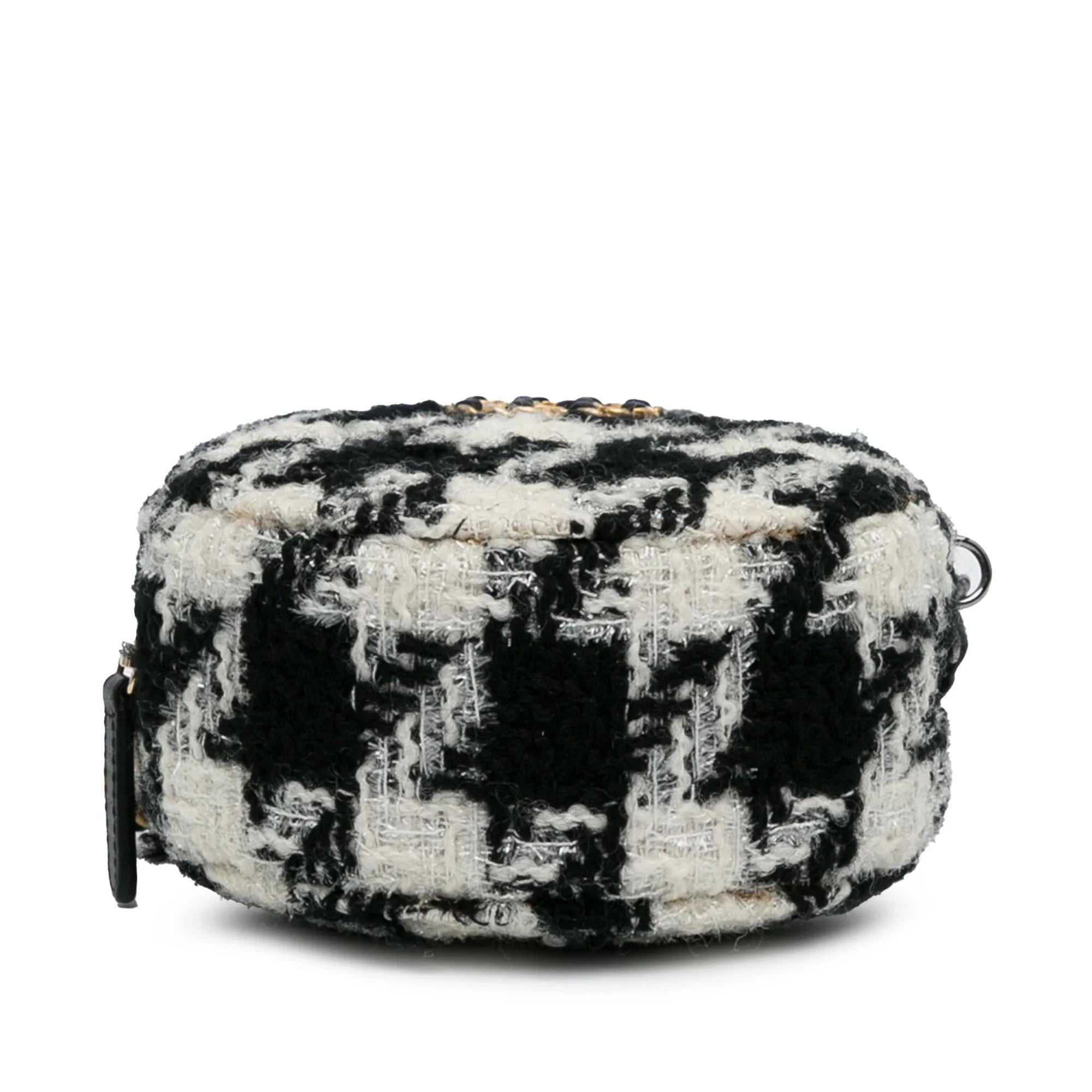 Chain Unisex with Coin 19 Lambskin Purse Black (Good) Clutch Bag Tweed Authenticated Pre-Owned Fabric Round Crossbody and