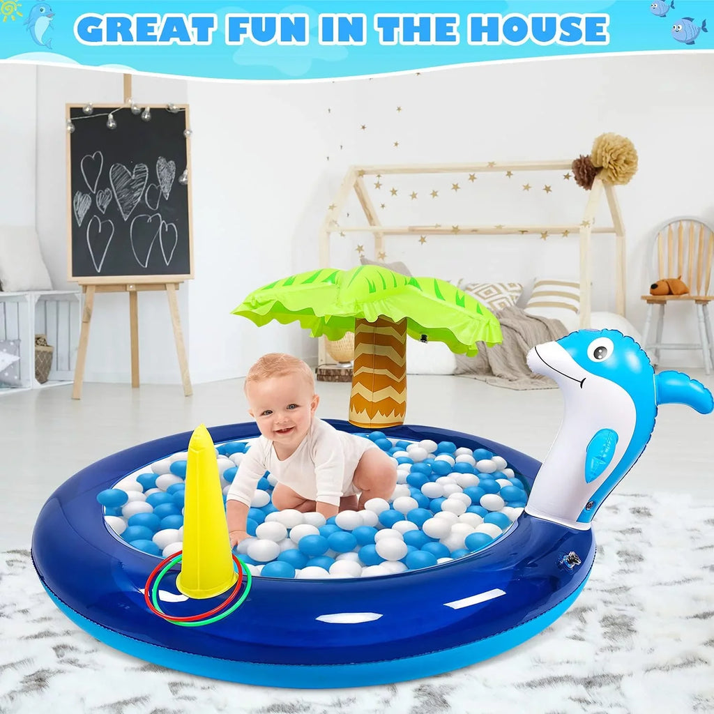 Swimming Kid Pool, Pool Dolphin With Blow Swimming Up Toddler Blue Pool, Sprinklers, exterior Inflatable toys,