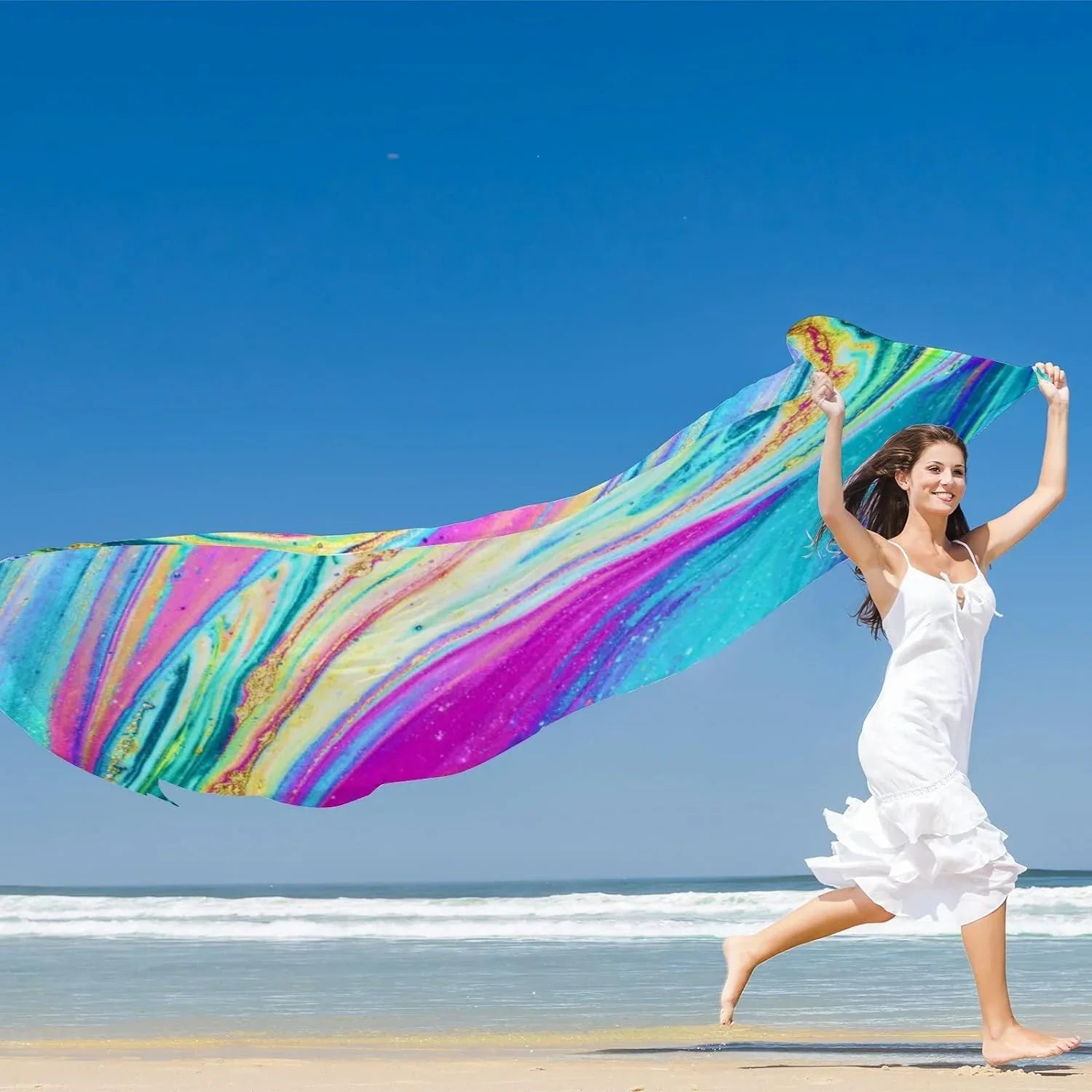Silk Girls Shawl Watercolor Marble Neck Hyjoy Scarf Long for Scarves Wrap Art Lightweight Women