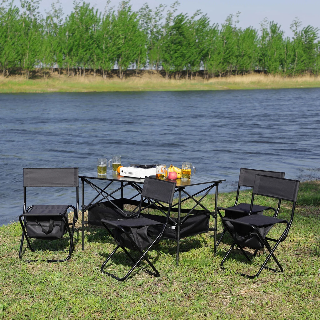 Set Folding BBQ, Set Black/Gray and Chair Camping, 5, Party, Indoor, exterior of Picnics, exterior for Beach,Backyard, Table Patio,
