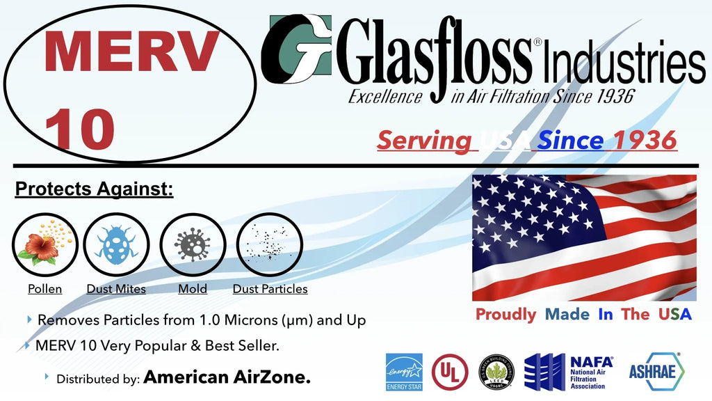 Glasfloss 4) Filter - 10 Made MERV - In of Filter Pleated Air USA. Furnace 12x25x2 The 2" Home Office - (Pack Air or HVAC AC or - - Filter - Air