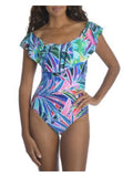 One Blue BLANCA Shoulder Off Printed The Piece Women's Swimsuit LA 10