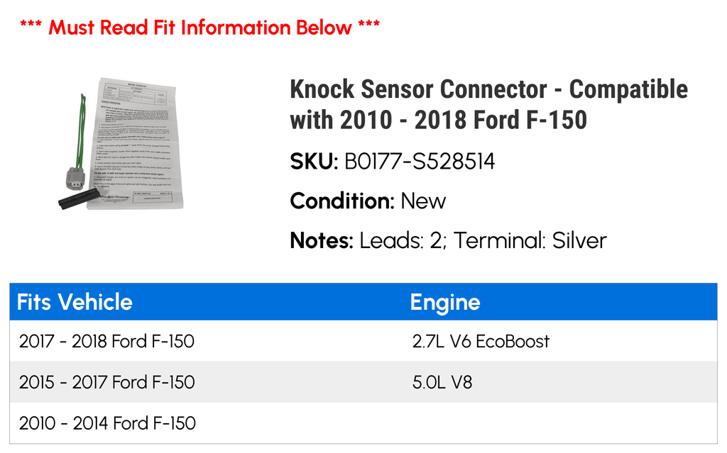2010 F-150 Sensor - 2011 Knock 2013 2017 2015 2018 2012 with 2014 - Connector 2016 Compatible