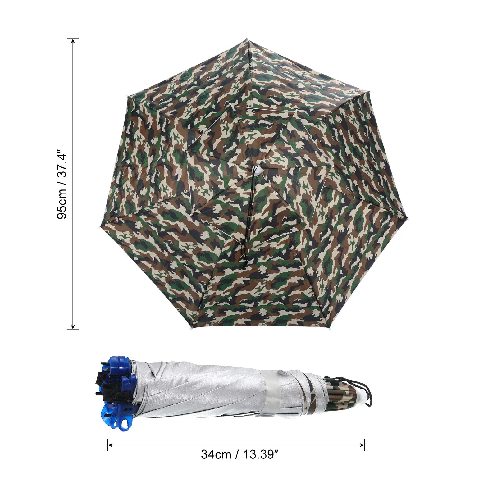 OD Uxcell Double Oxford Fabric Cap with Strip, Head Hat, Camo Layer Folding 37.4" Rain Umbrella Sun