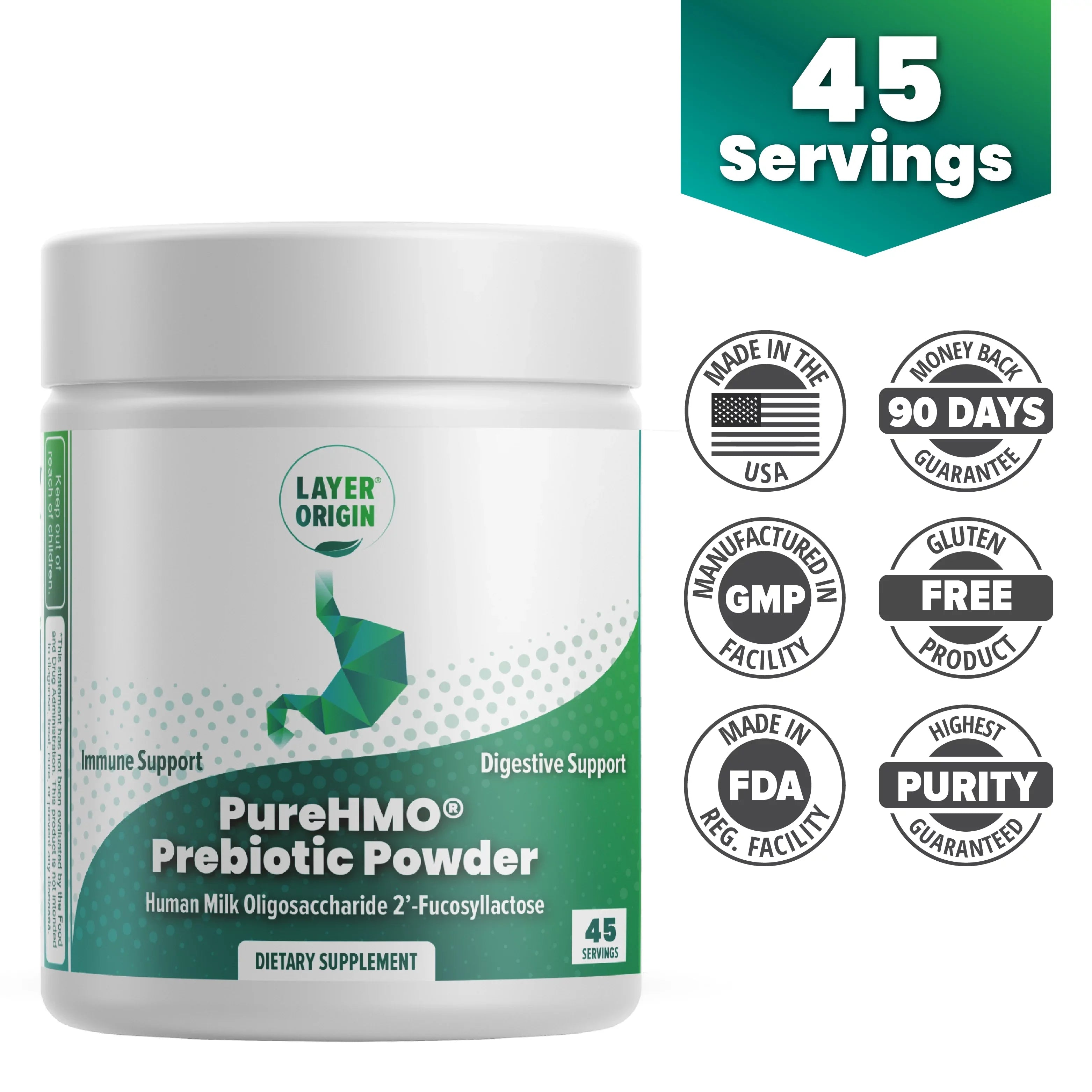 Bioidentical 45 - Human 1950 - Servings Oligosaccharide Powder 2'-Fucosyllactose mg Milk - PureHMO