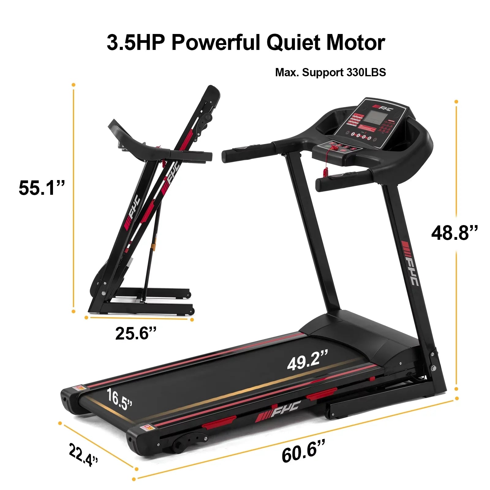 Foldable Folding 16KM/H Electric - Workout Assembly, Easily Machine Home Treadmill with Weight Capacity Dcenta FYC Exercise Speed Incline/, LBS Running Treadmill 330 for 3.5HP Max Home Gym