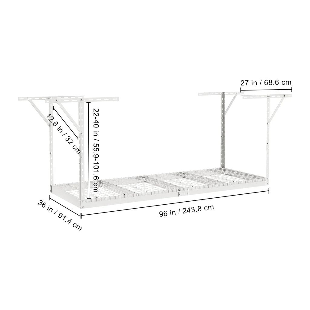 600lbs 36x96in Rack Ceiling Storage Garage Adjustable VEVOR Rack White Overhead