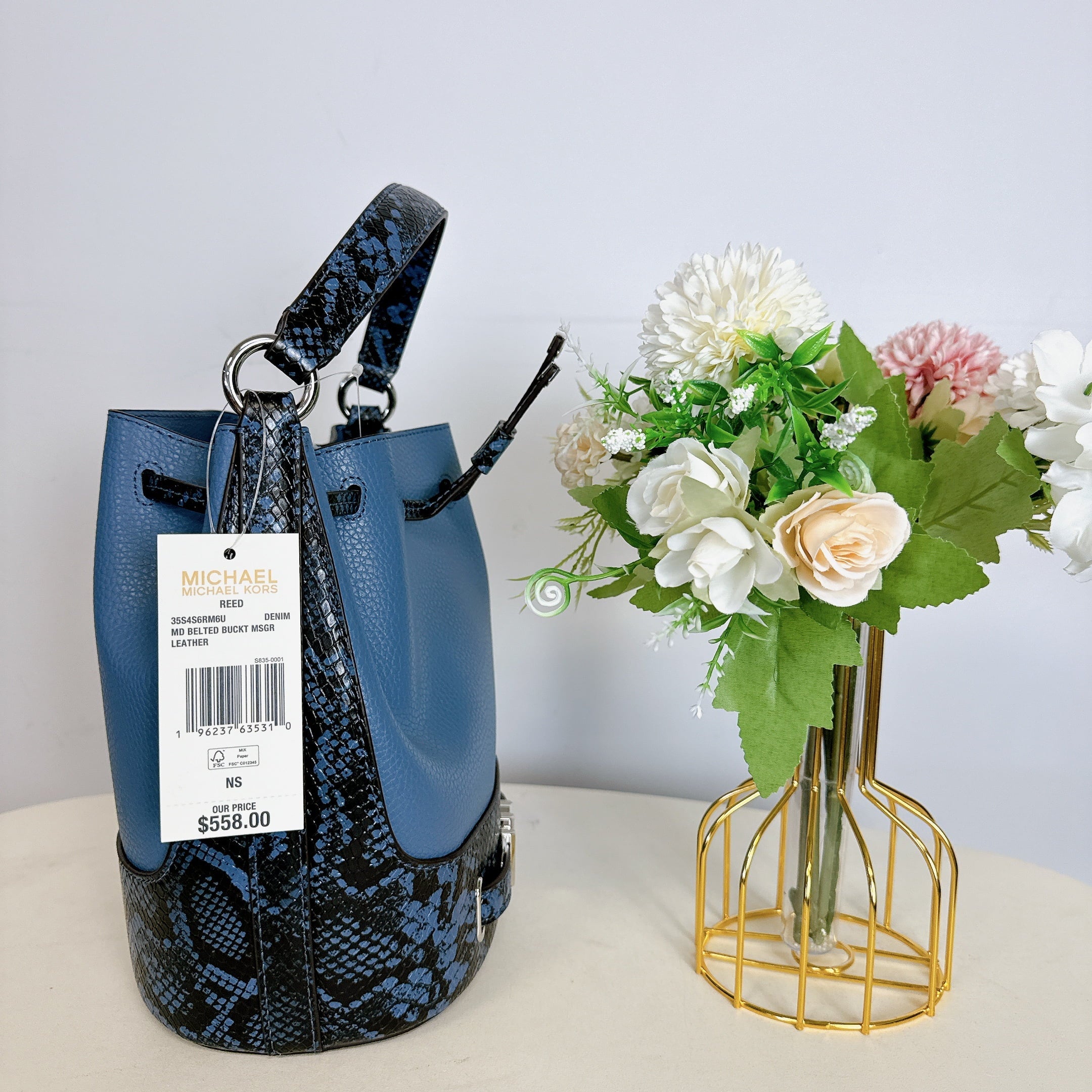 DENIM IN Crossbody Reed Kors Michael Bucket Belted 35S4S6RM6U Messenger Medium Leather