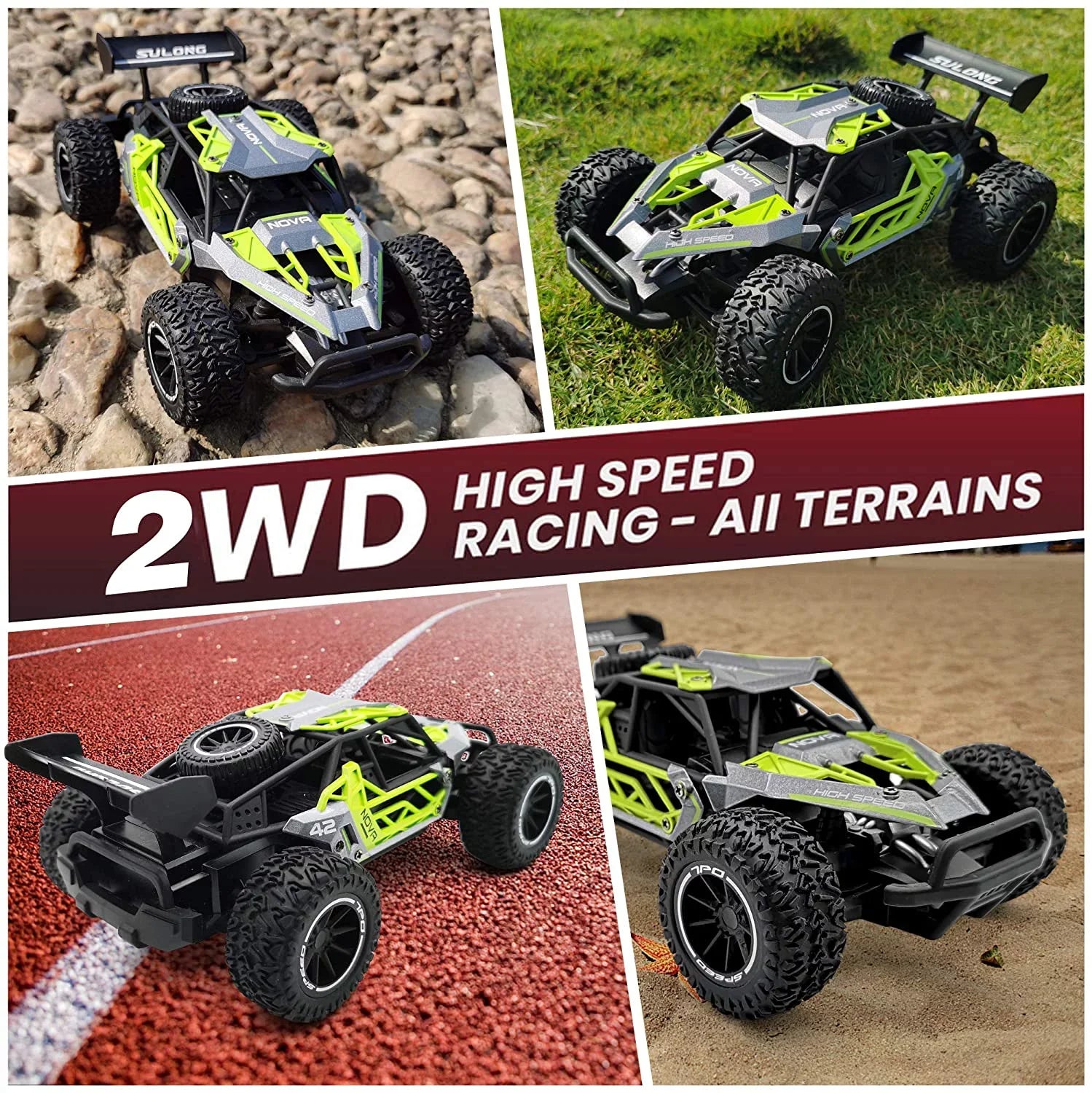 Gift with Vehicle Years Boys Radio RC RC Toys Remote Car-2WD 22km/h Racing Off-Road (Green) Batteries Cars 8-12 Control 2 Kids for 2.4GHz Cars FENG Rechargeable Fast QUN CAR Adult