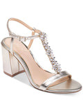 M Buckle Embellished 5.5 Adjustable Silver Round Womens outfit MISCHKA Heel Raina Sandals BADGLEY T-Strap Block Toe Shoes