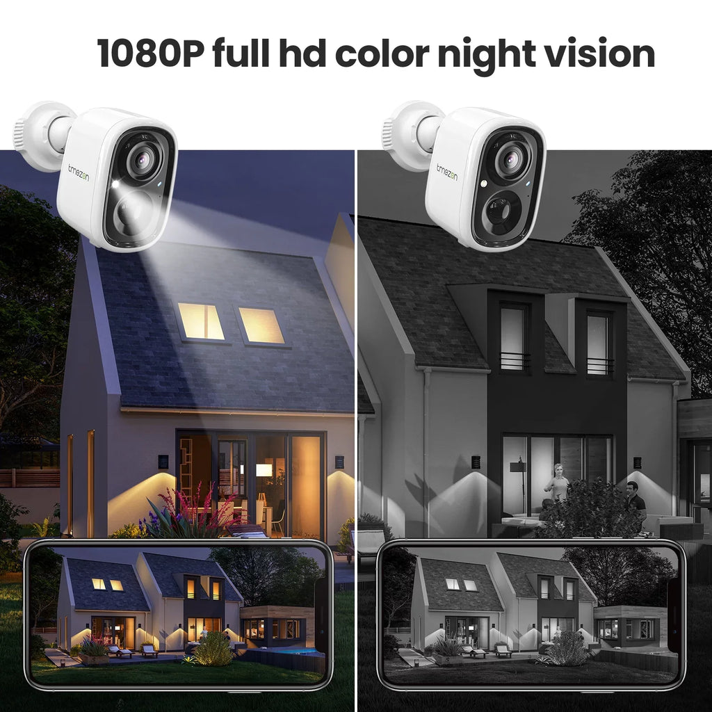 Home WiFi Way for Security Wireless 2K Battery Night Camera 2 Detection, Surveillance with Rechargeable Waterproof, Motion Audio, Powered Vision Camera SD/Cloud TMEZON AI exterior