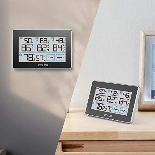 and Hanging Station Max Tracker Real-Time with - Slot, LCD, Sensors, climate BALDR Wireless 262 Built-in Remote ft with 3 Humidity Digital Meter Black Temperature and Distance Touchscreen, Stand