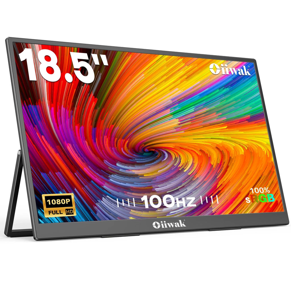 1080P Monitor,100HZ VESA Foldable 100% sRGB FHD Speakers, Stand Extender Laptop, 180° for inch Large Gaming Screen & Frameless Dual Second Monitor, 18.5 Portable IPS Travel Oiiwak