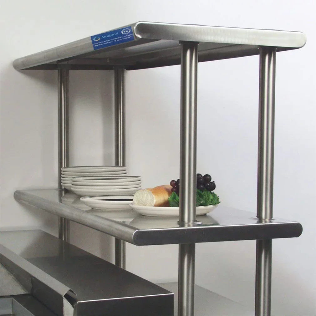 24" Prep With Metal Shelving Tier Double | x Combo 48" Stainless | Two Shelves 12" Overshelf Kitchen & Table Table Steel Wide Work