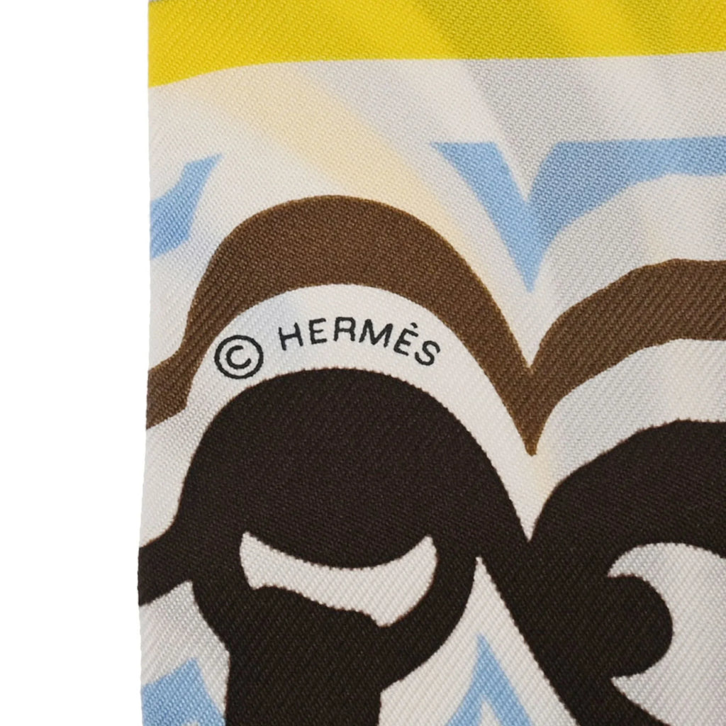 Silk White/Brown - Women's GALA 100% Twilly (Good) BRIDES Scarf DE HERMES Pre-Owned Muffler