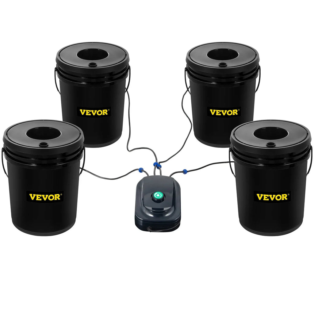Leafy Vegetables with VEVOR Indicator DWC Kit, for Air Grow System Stone liquid 5-Gallon, Hydroponic 4-Bucket & Level Pump, Indoor/exterior
