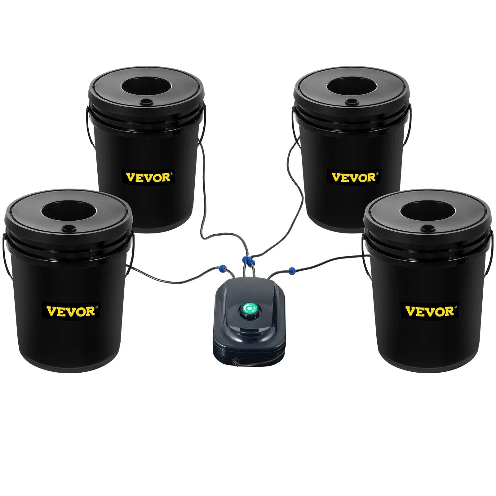 Leafy Vegetables with VEVOR Indicator DWC Kit, for Air Grow System Stone liquid 5-Gallon, Hydroponic 4-Bucket & Level Pump, Indoor/exterior