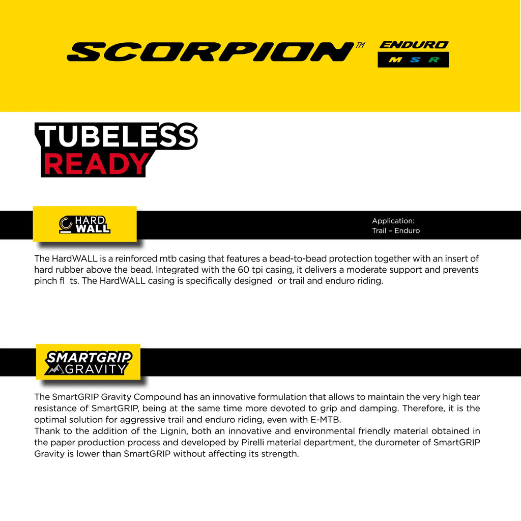 Enduro Tire Tubeless + Mountain 23/32-622 Ready Extreme HardWall x S Pirelli Clincher Enduro SmarTUBE TLR, Enduro Casing MTB Reliability and Unmatched Bicycle 2.6 Grip Scorpion Classic 29" Riding, for