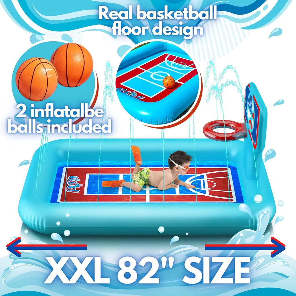 And And Pad Summer Sprinkler Splash Pad 82-inch. liquid System, With Kids 2 Splash Hoop - Toys Basketballs Pool Inflatable Kids - For