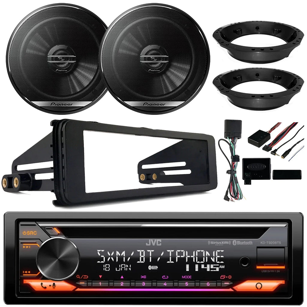 DIN 2-Way CD AM/FM Amazon AUX Built-In, 2x Car 98-2013 Multimedia KD-T920BTS Coaxial Player Car Single Audio Stereo Speakers, Harley Install USB 6.5" Bluetooth Alexa Receiver Kit with JVC Adapter