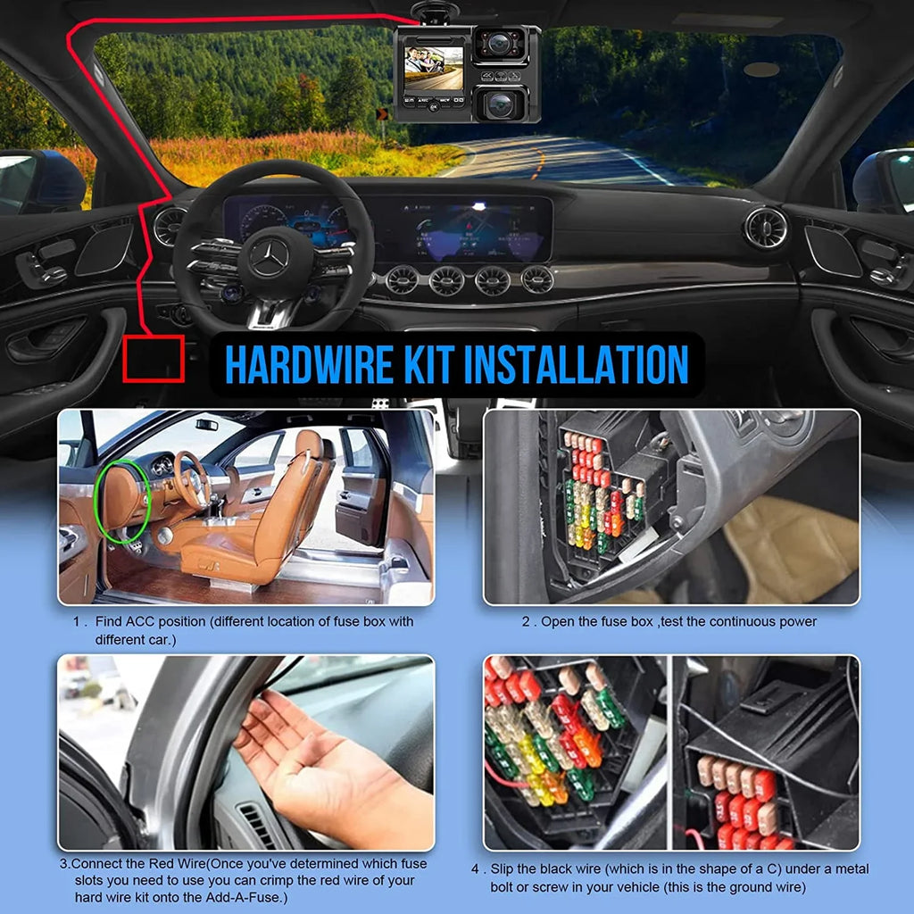 PRUVEEO Protection and Intelligent 98% USB Fit Cam for Low-Voltage Hardwire Cam, Mini Dash Dash Kit, Adjustable 13ft