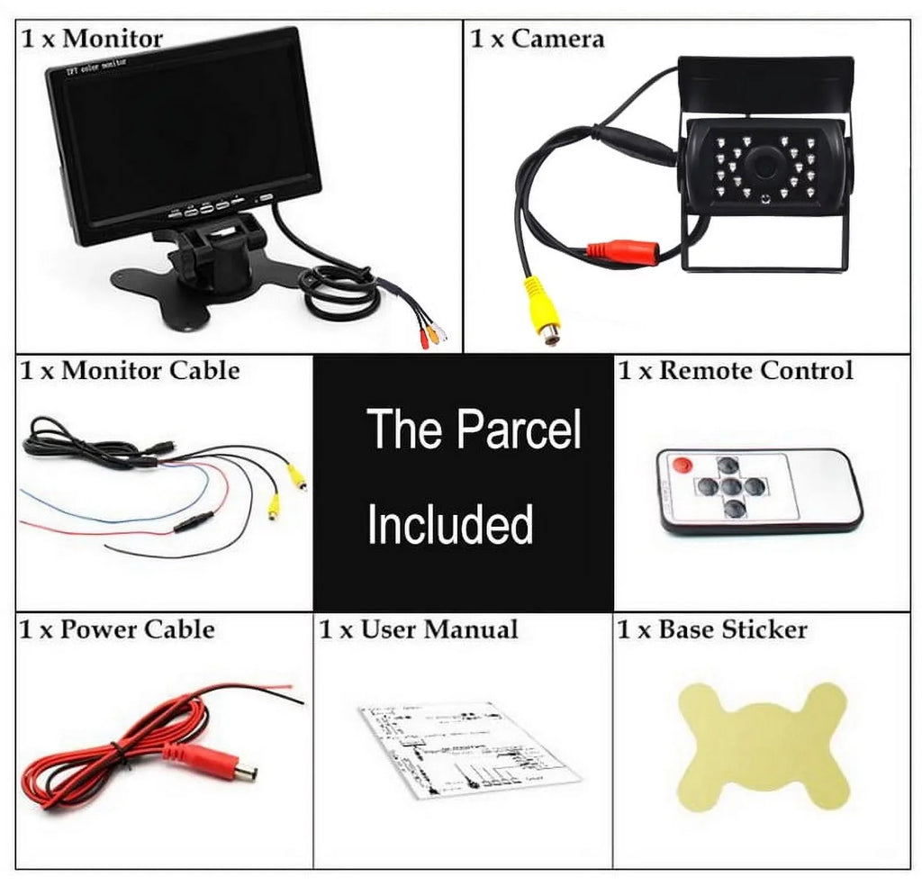 feet with Night RV Vision+32 Van cable IR 12V/24V Bus TFT parking camera Car Car for LCD Truck LED system 18 7inch Monitor reverse