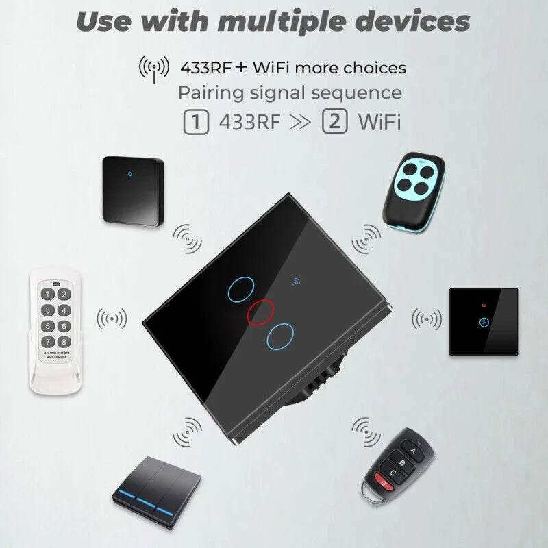 Smart Light Home Button Touch WiFi+433MHZ Glass Switch Wall Panel TUYA 3/4Gang