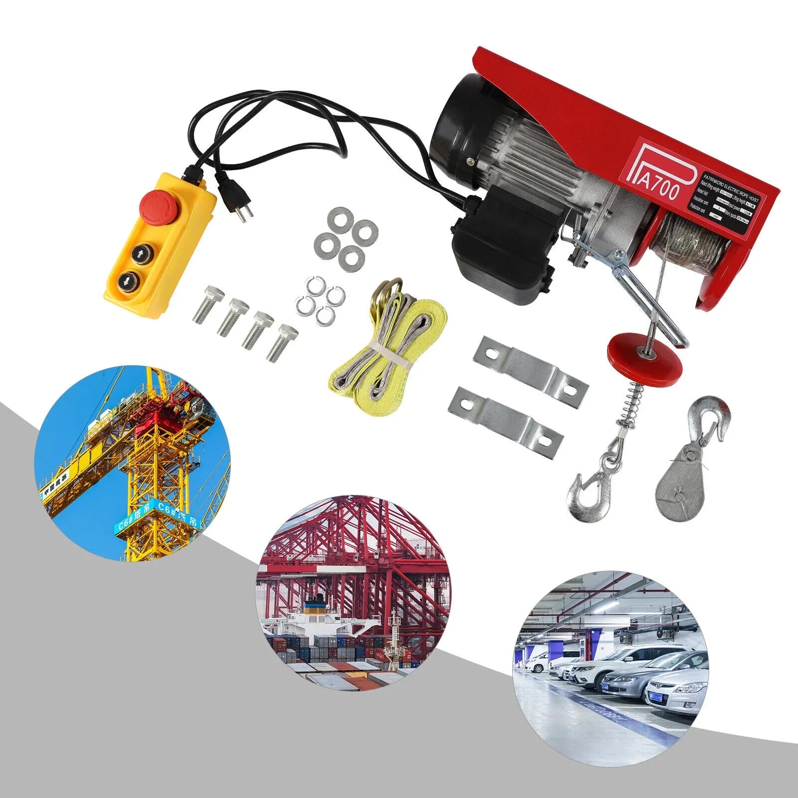 Winch Wire 110V Electric Hoist Portable Electric Winch 1543lbs Control Remote W/