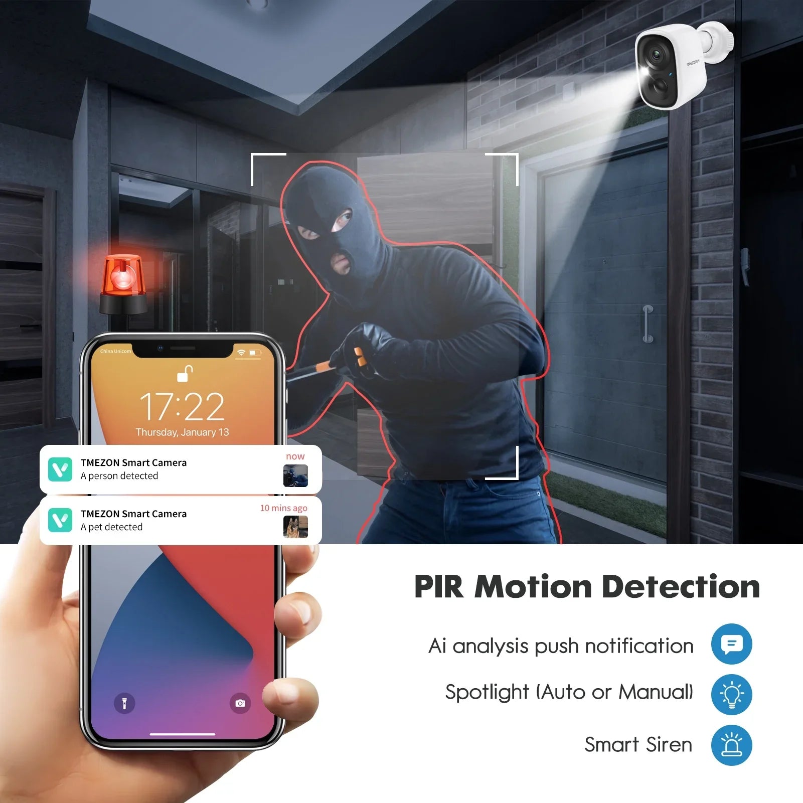 Home WiFi Way for Security Wireless 2K Battery Night Camera 2 Detection, Surveillance with Rechargeable Waterproof, Motion Audio, Powered Vision Camera SD/Cloud TMEZON AI exterior