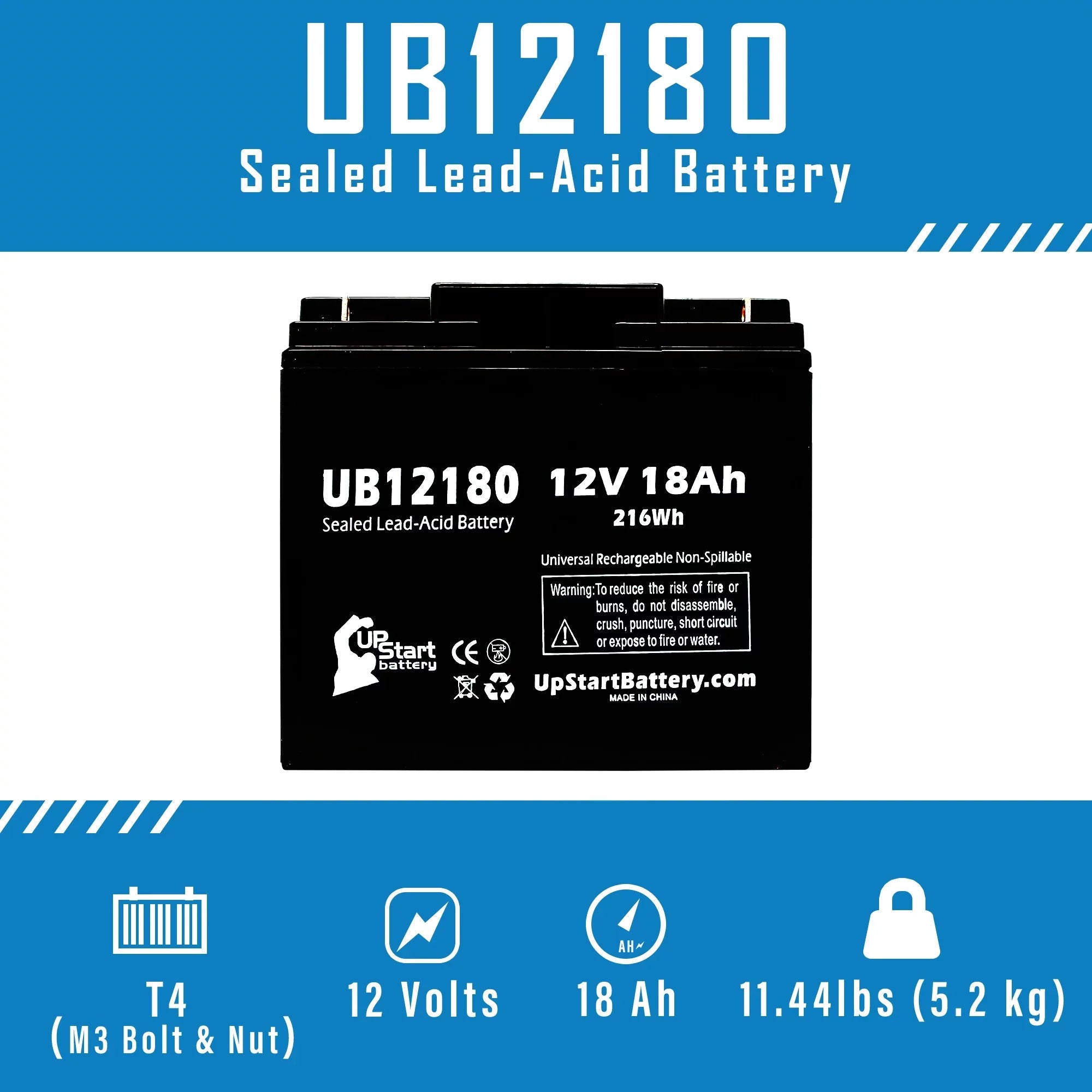 Acid SLA) (12V, Terminal, Sealed UB12180 18Ah, Lead AGM, Compatible 5x Pack CF12V18 T4 PICHER EAGLE - Battery BATTERIES 18000mAh, Battery - Replacement Universal