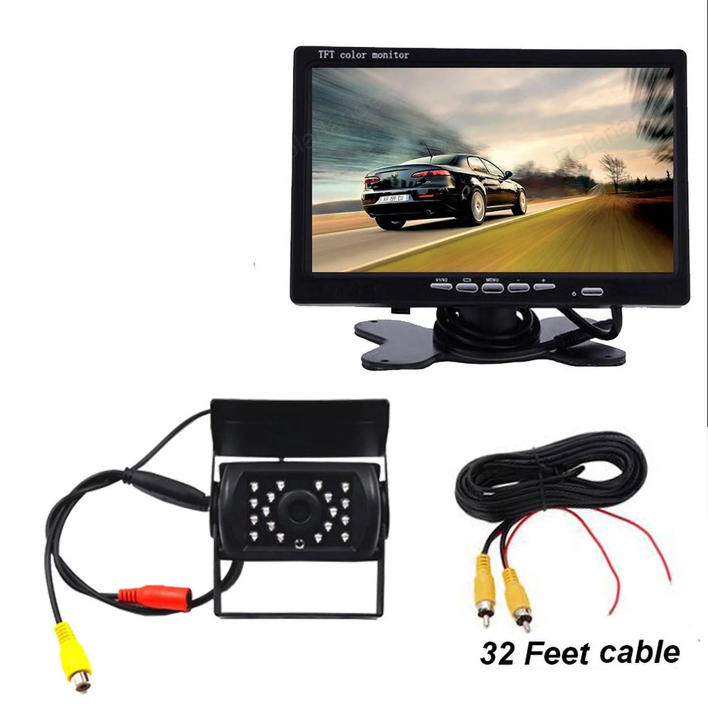 feet with Night RV Vision+32 Van cable IR 12V/24V Bus TFT parking camera Car Car for LCD Truck LED system 18 7inch Monitor reverse