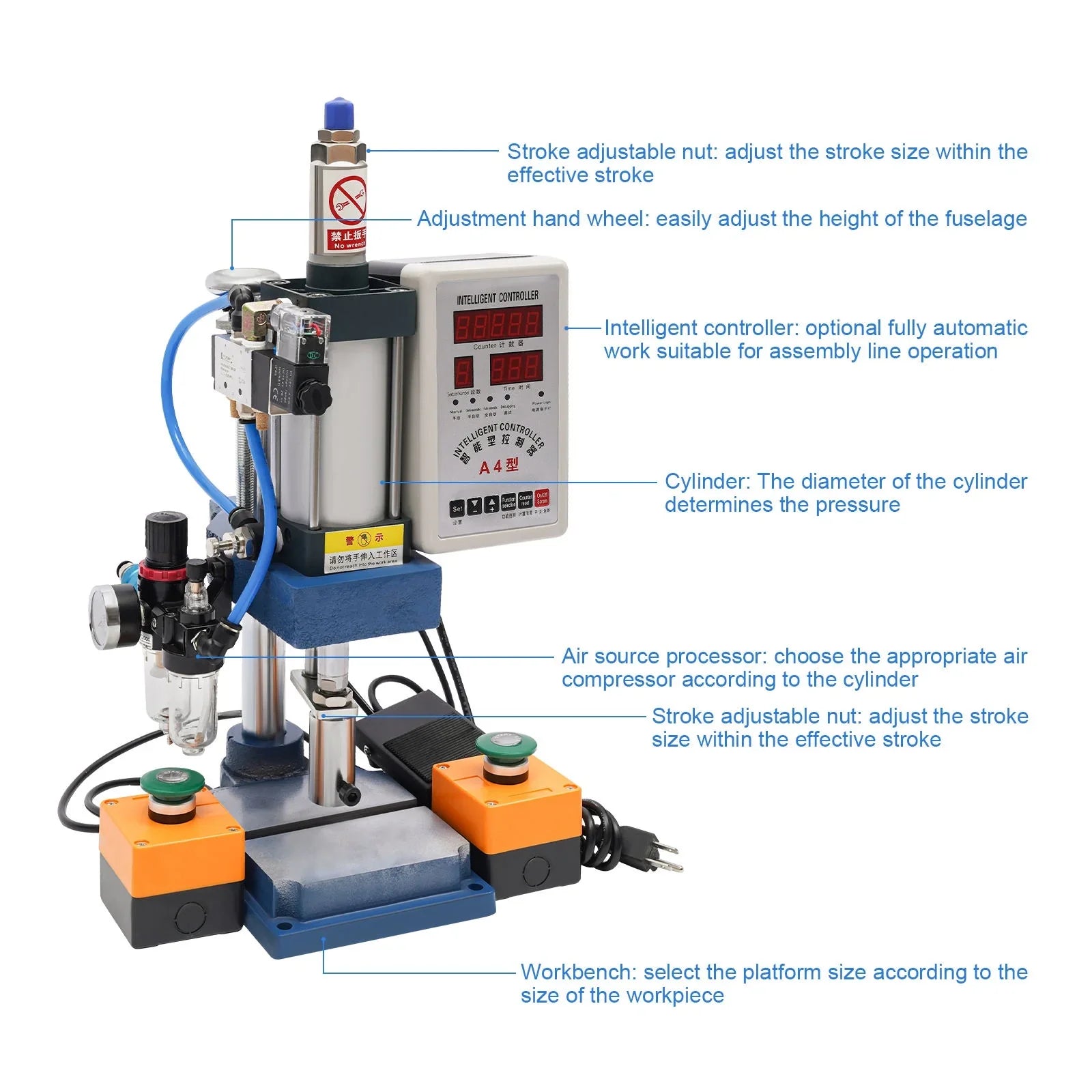 Desktop Double Press 440lbs Punching Pneumatic Press Wuzstar Machine, Control Machine Digital Punch
