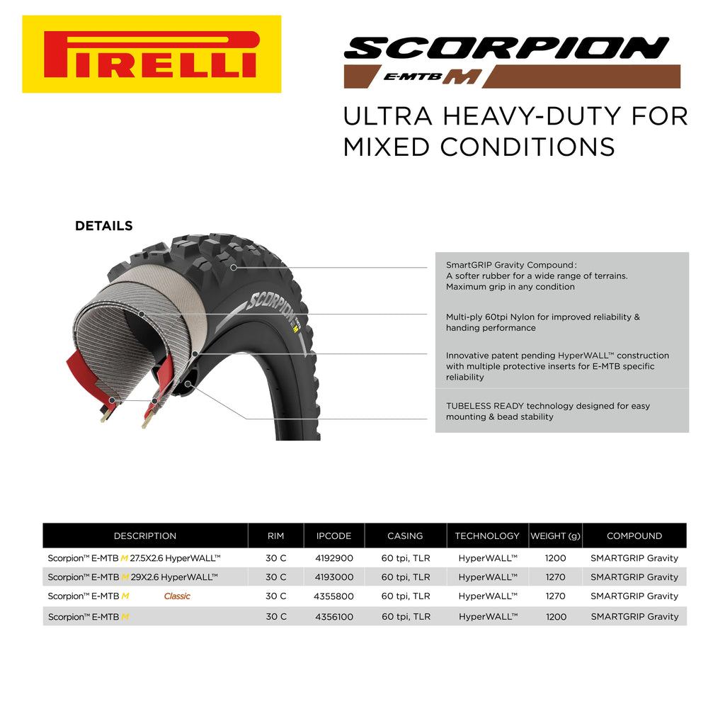 Tire and E-Bike MTB, Trail Bike E-Mountain Pirelli E-MTB Tire, SmarTUBE Versatile Enduro Terrain, Mountain Bicycle Mixed for Clincher Tubeless 27.5 23/32-622 2.6 Ready Scorpion M + Use, x TLR