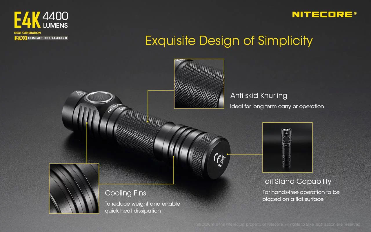 Battery NITECORE Flashlight Li-ion 21700 E4K NITECORE -1x Mount Rechargeable Included w/Offset Combo: