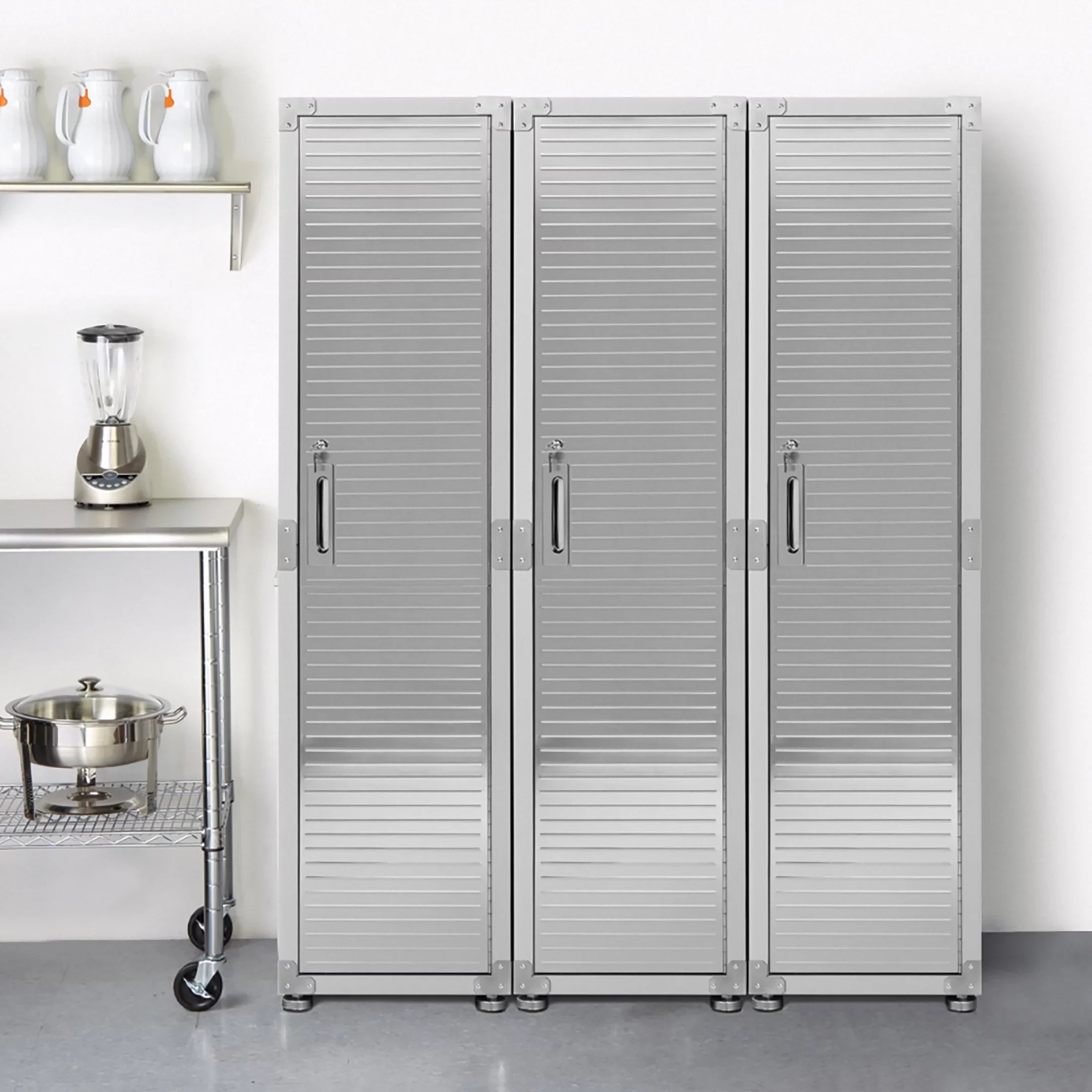 x W Storage Classics 24" D H, Cabinet, x Locker Seville 18" Gray Granite 72" UltraHD