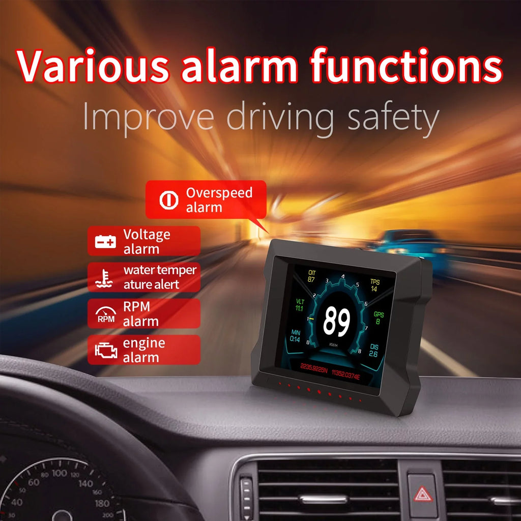 HUD for Overspeed Car Universal Vehicles Driving Digital Computer and Slope Multi-Functions Diagnostic Computer All Speedometer P22 Meter OBDⅡ Gauge, Trip Car