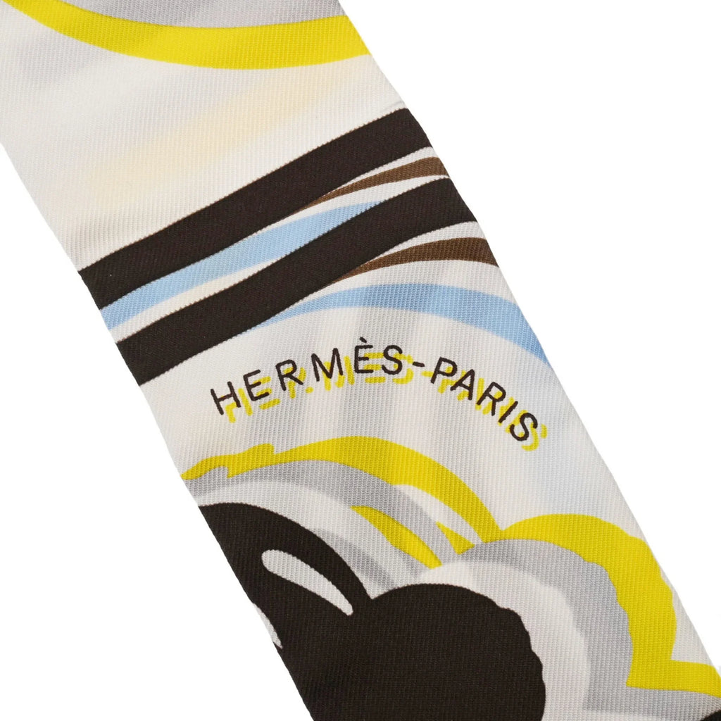 Silk White/Brown - Women's GALA 100% Twilly (Good) BRIDES Scarf DE HERMES Pre-Owned Muffler