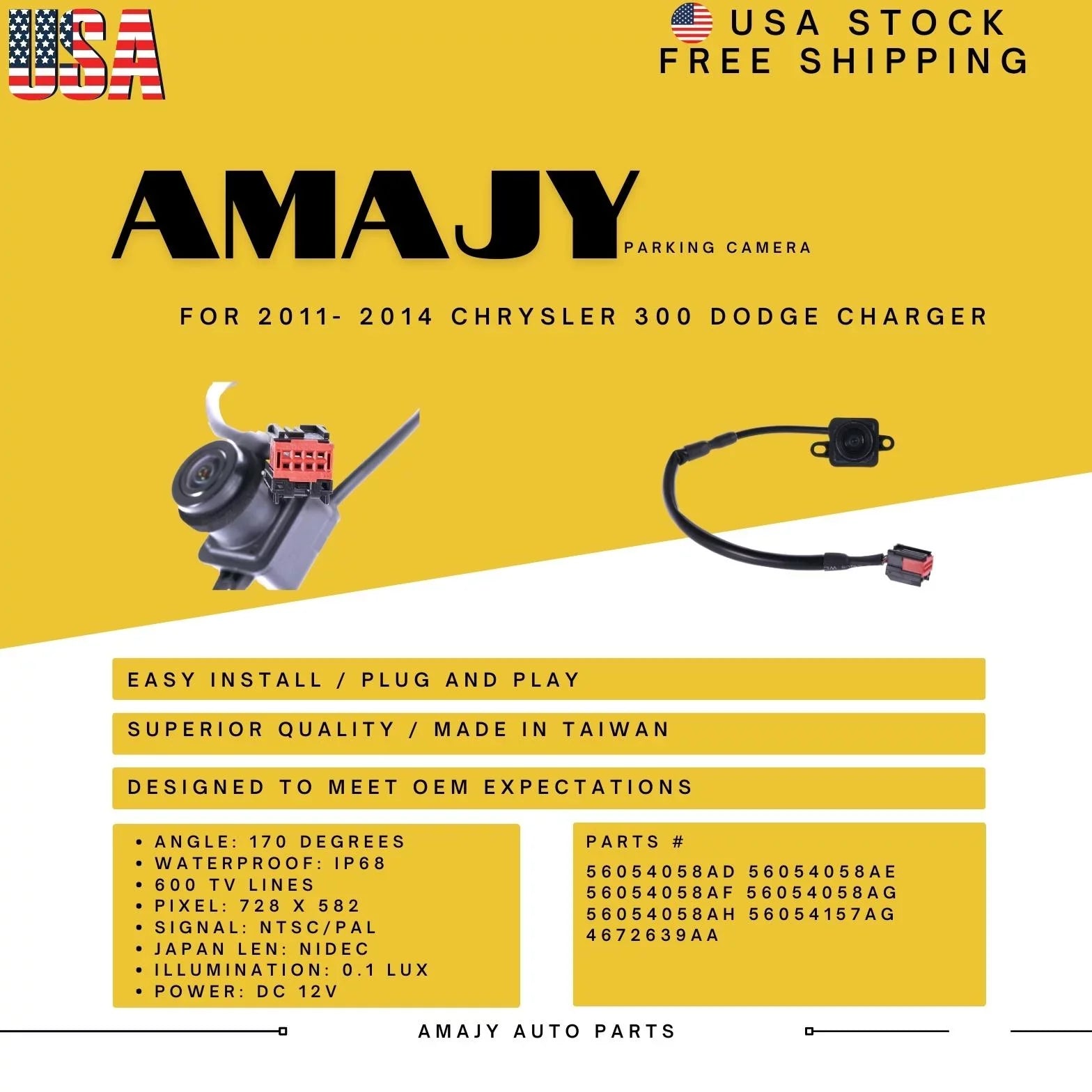 Charger for 56054058AF 56054157AG 56054058AD Replaces 56054058AG 56054058AE Backup 300 4672639AA Camera 11-14 Dodge 56054058AH Chrysler