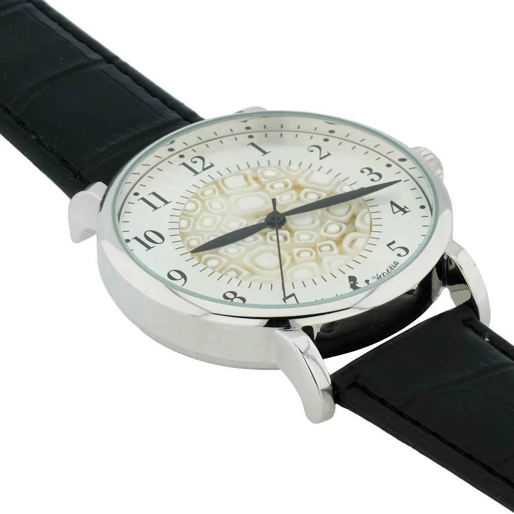 Men's With Black and Watch Murano White Band GlassOfVenice - Leather Millefiori Glass