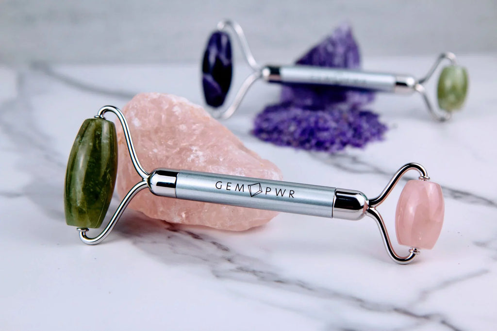 2-in-1 Handle Rose Roller, Dual and with Quartz Durable PWR Head Face Bag Travel Steel GEM Jade +