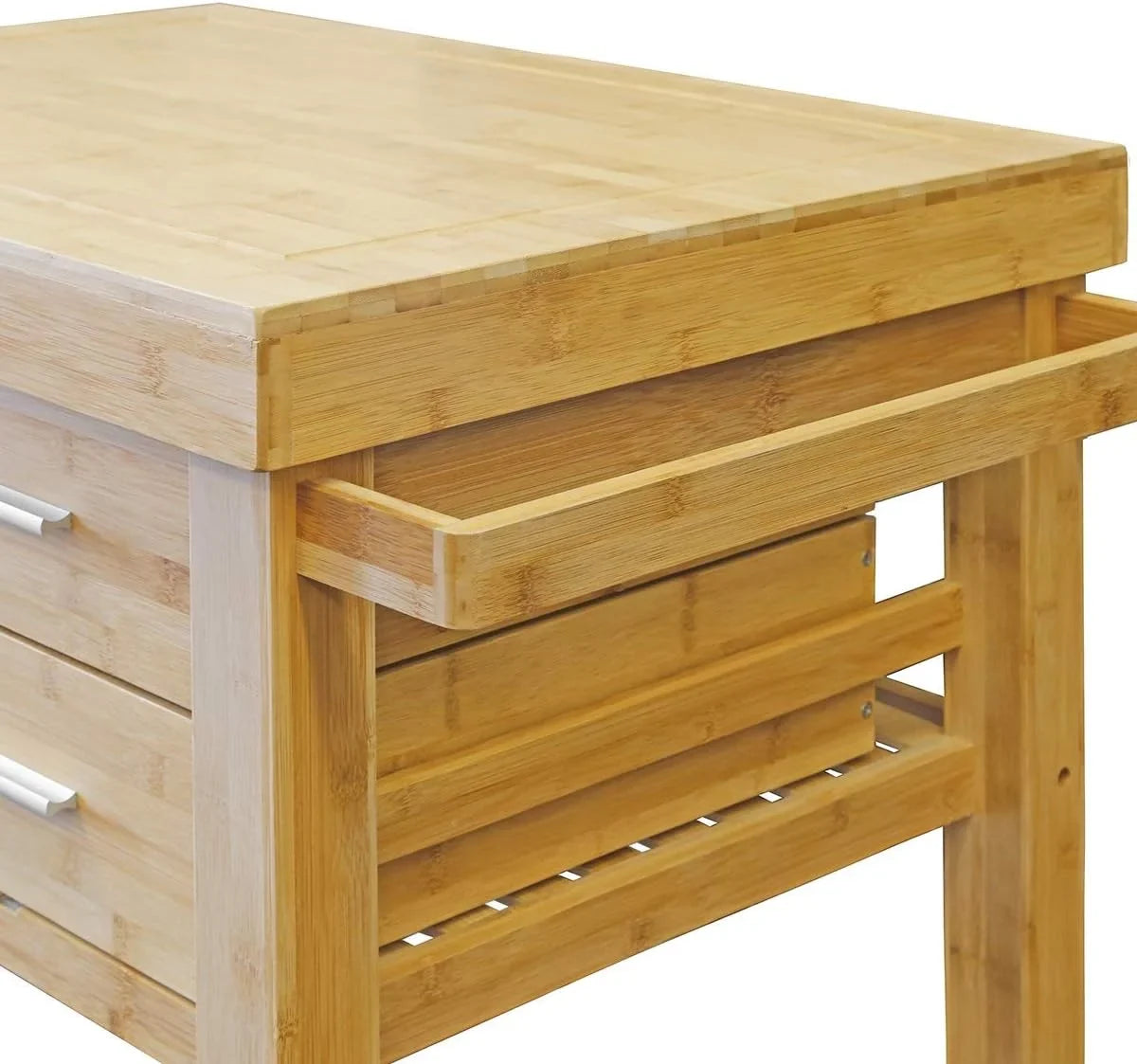 Butcher Prepping Casters, Shelves, With Island Bamboo Locking Rack, Kitchen On Cart Wood Towel Cart Wheels, Block Rolling Drawers Trolley Food