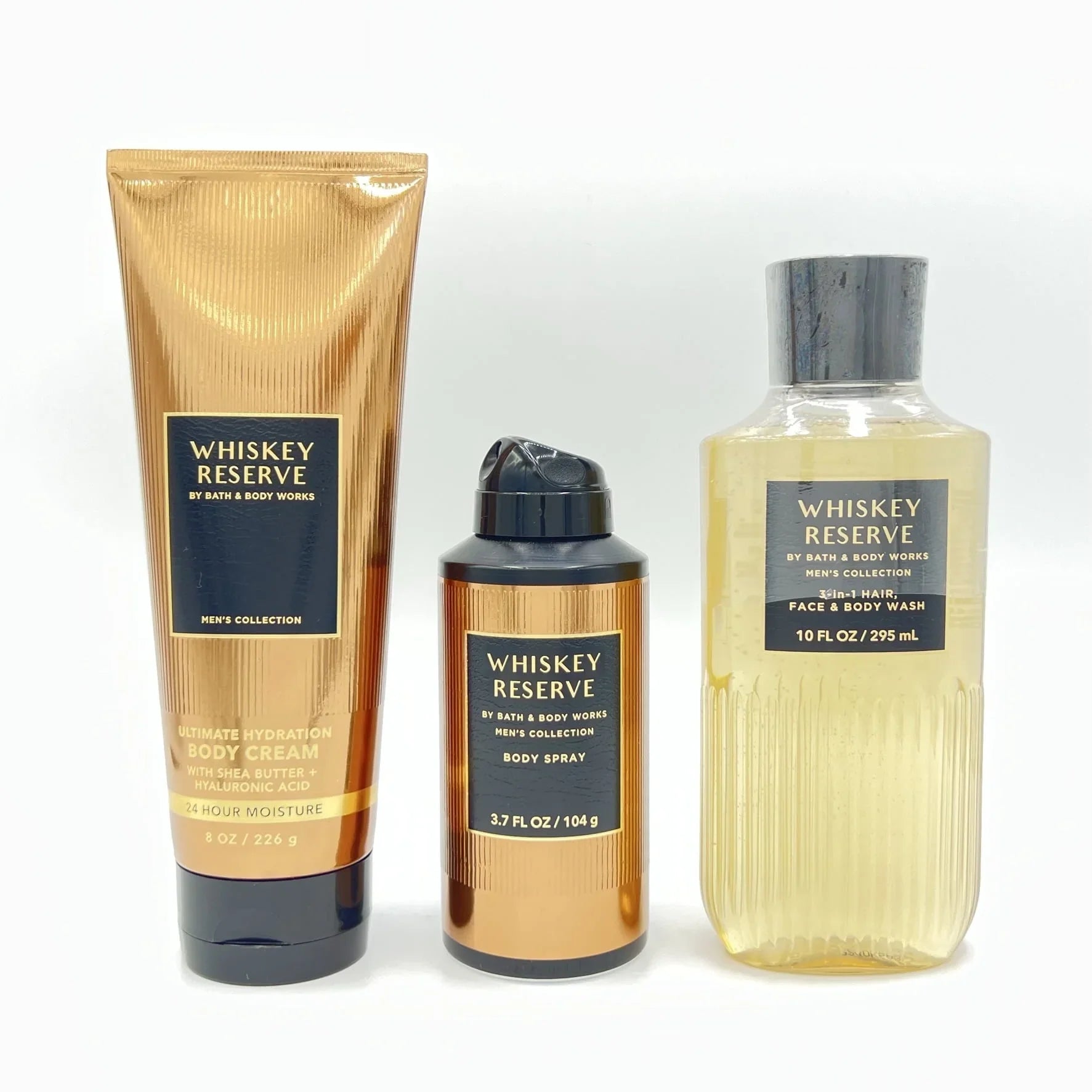 Gel Body and Cream, Works Shower Body and Whiskey Body 3-Piece Men's Bundle Bath Reserve Spray