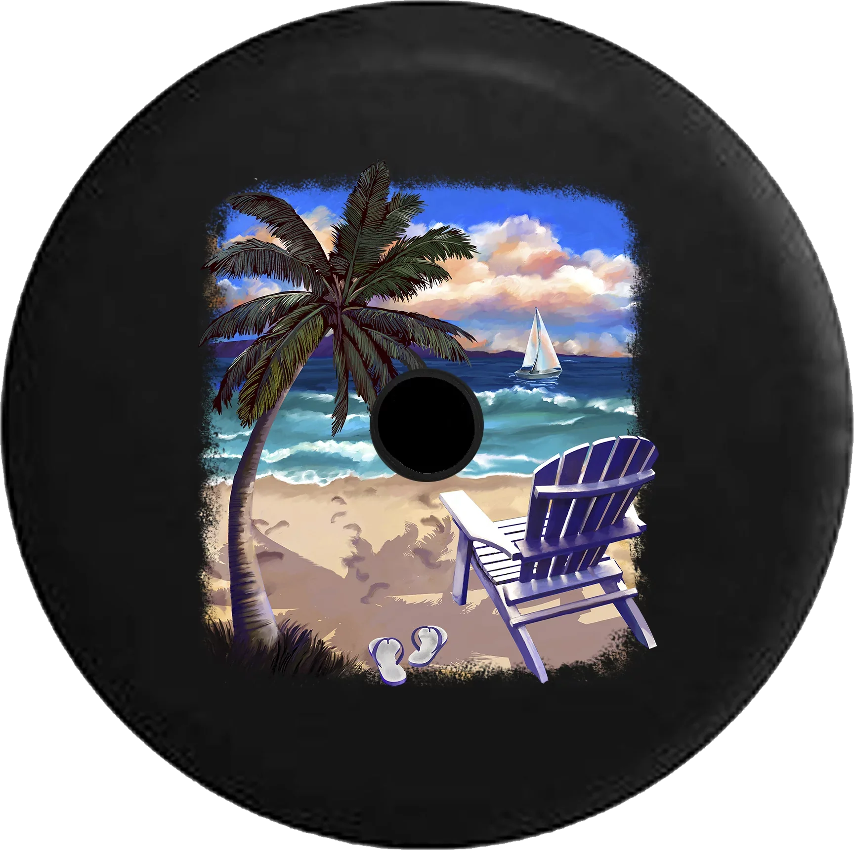Camera & Beach for 2018 RV Sand Trees Backup Palm Tire Chair 2019 Spare Ocean Waves at Jeep Inch the Cover 32 Wrangler Blue JL
