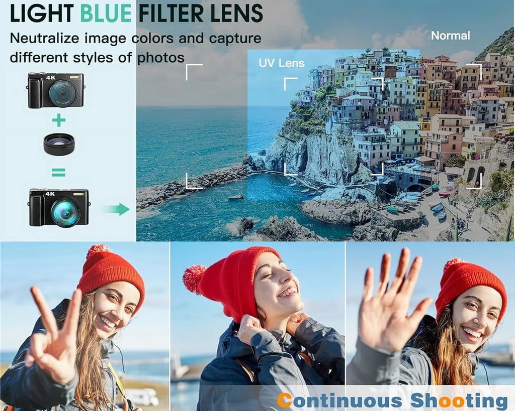 with 4K Digital Photography for YouTube 32GB Autofocus Camera 16X for Digital Camera 48MP Vlogging Cameras Zoom Video Card