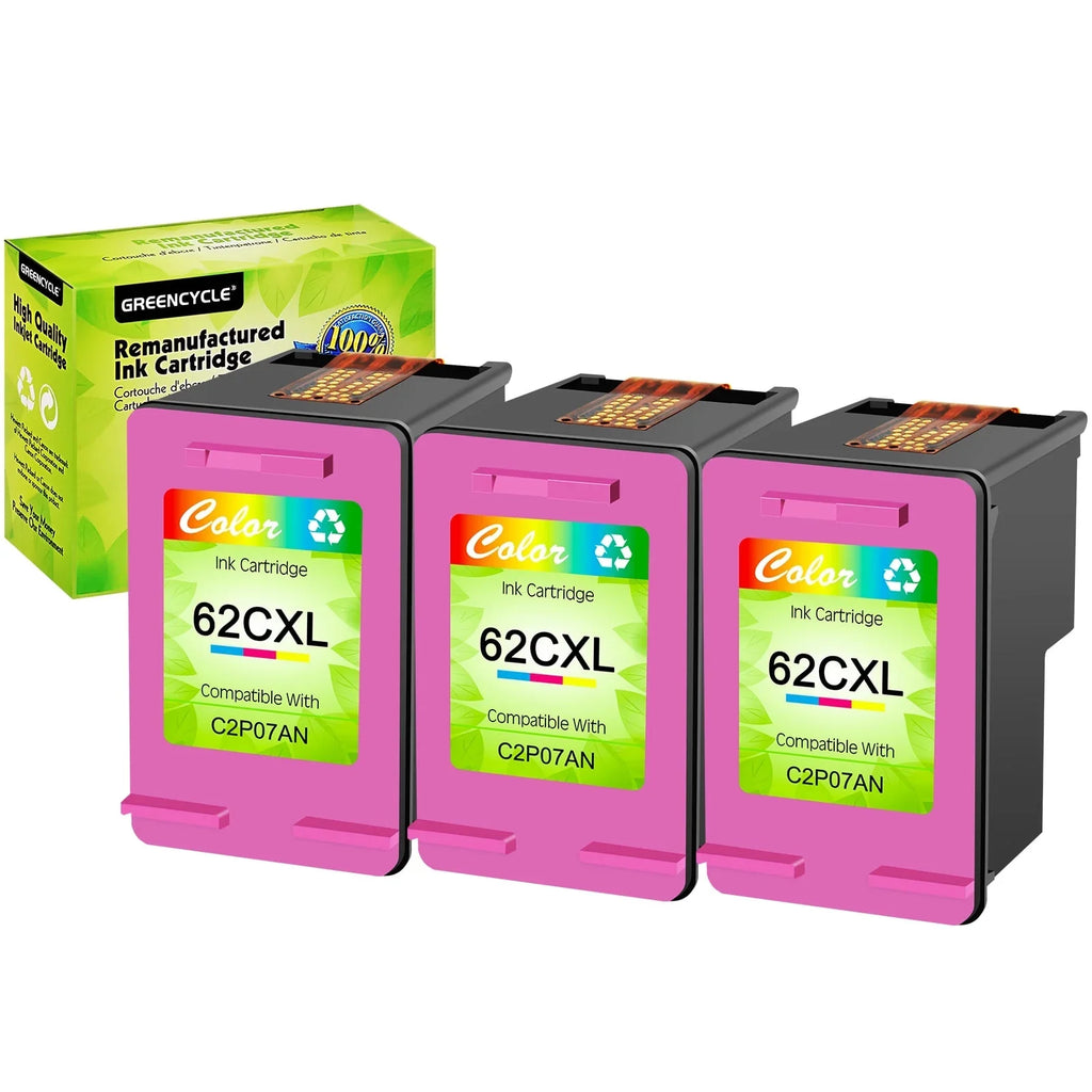 62XL 5740 GREENCYCLE (3 with Cartridges 5640 200 7645 Envy High Tri-Color) for 250 62 7644 Yield XL Compatible HP Replacement OfficeJet 8040 OfficeJet Ink 5660 5540