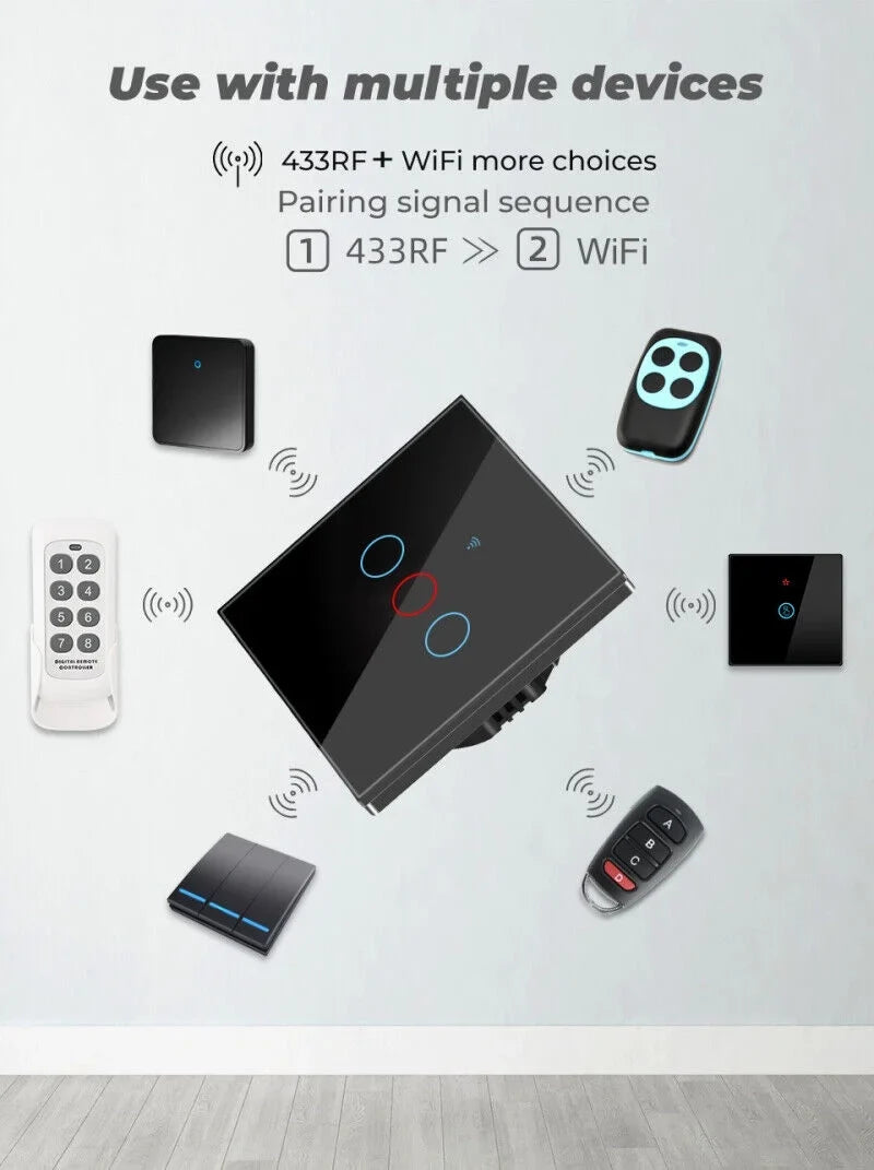 Smart Light Home Button Touch WiFi+433MHZ Glass Switch Wall Panel TUYA 3/4Gang