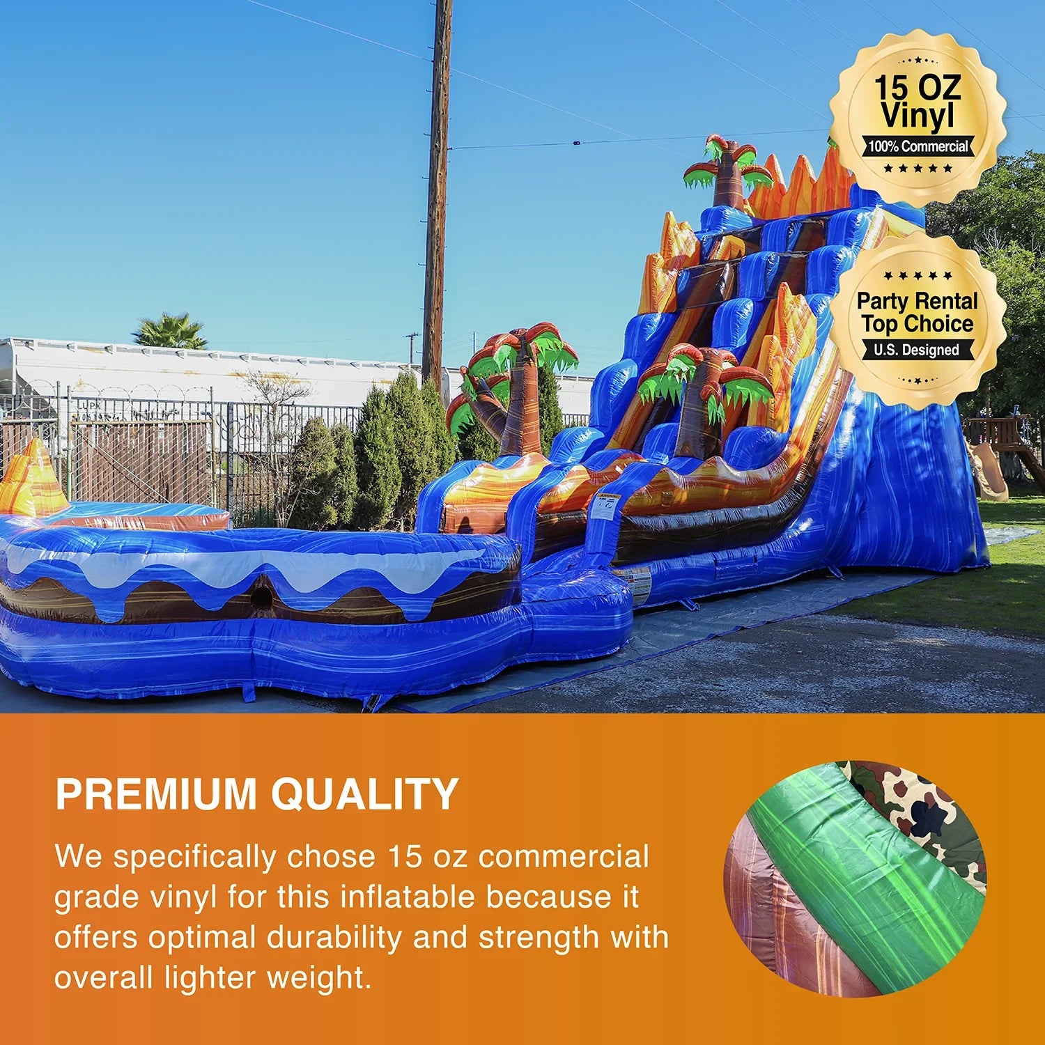 Commercial and Kids JumpOrange Waterslide, Vinyl Adults Blower), PVC Grade for with Slide 19' Detachable liquid Tall Pool Oasis Inflatable (with exterior