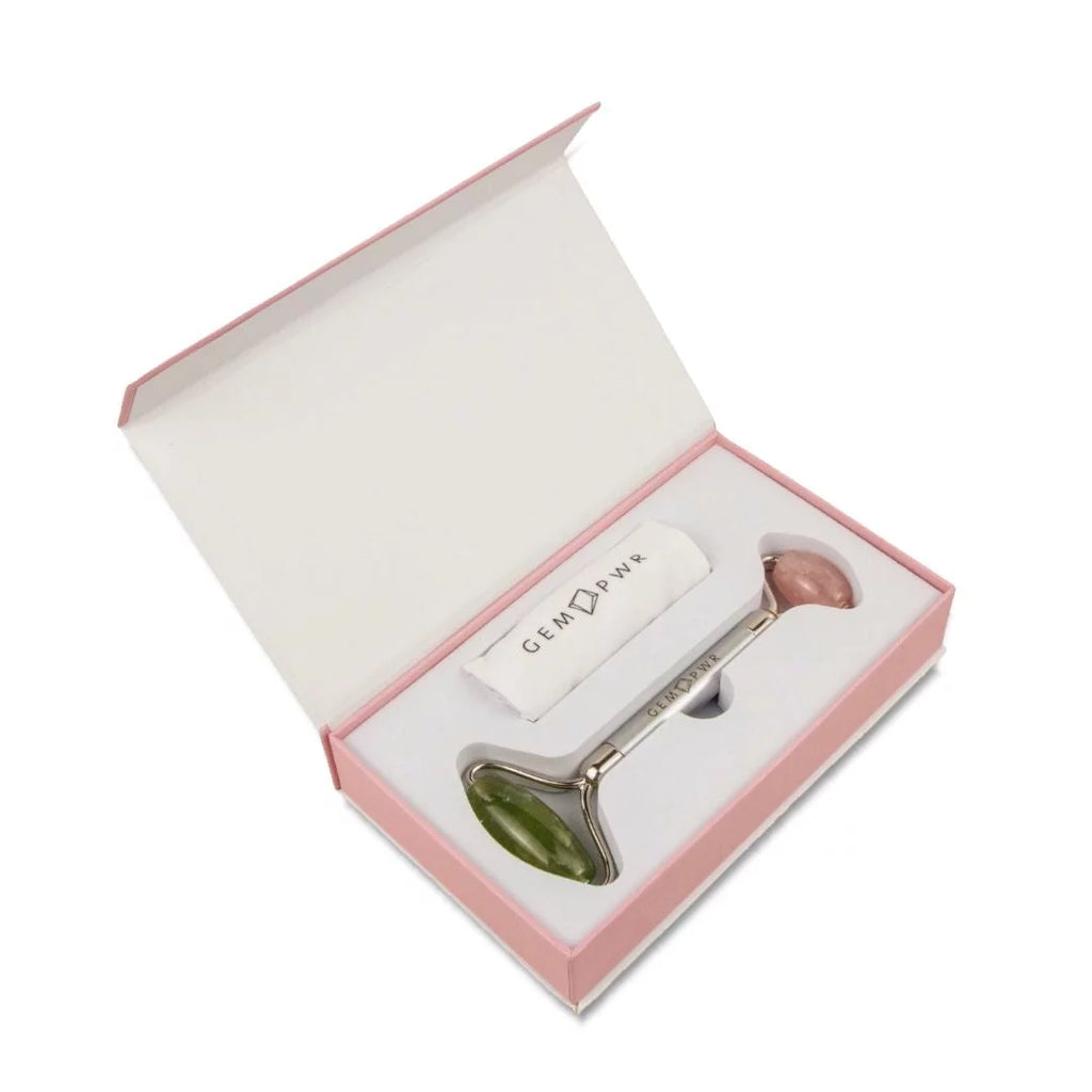 2-in-1 Handle Rose Roller, Dual and with Quartz Durable PWR Head Face Bag Travel Steel GEM Jade +