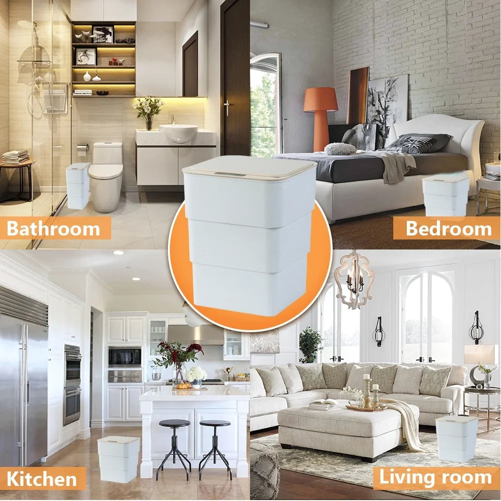 Can, Folding Mode Gallon Touchless Office, Can Kitchen, Aromatherapy Holdpeak Bathroom, with Garbage 18L/4.8 Trash White for Automatic