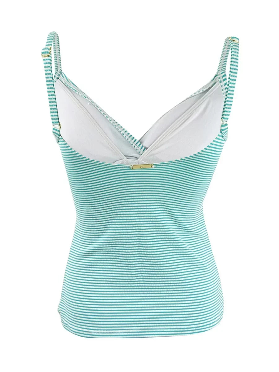 Aqua Ruffled Removable Swimsuit LAUREN Surplice Adjustable RALPH LAUREN Lined Top 6 Striped Seersucker Cups Tankini Women's